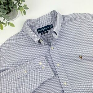 Ralph Lauren Classic Fit Button Down Size 17 100% Cotton Purple & Green Striped